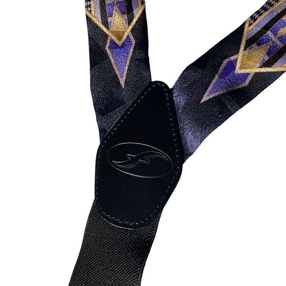 Fratello purple and gold silky fabric print Y style suspenders - Picture 2 of 12